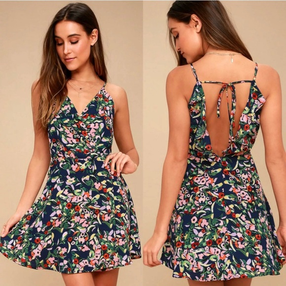 Lulus Dresses & Skirts - Lulu's Jazmin Navy Blue Floral Print Skater Dress